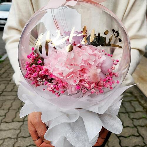 화분형 꽃풍선 원형아크릴볼 매직풍선 프리저브드꽃다발 핑크